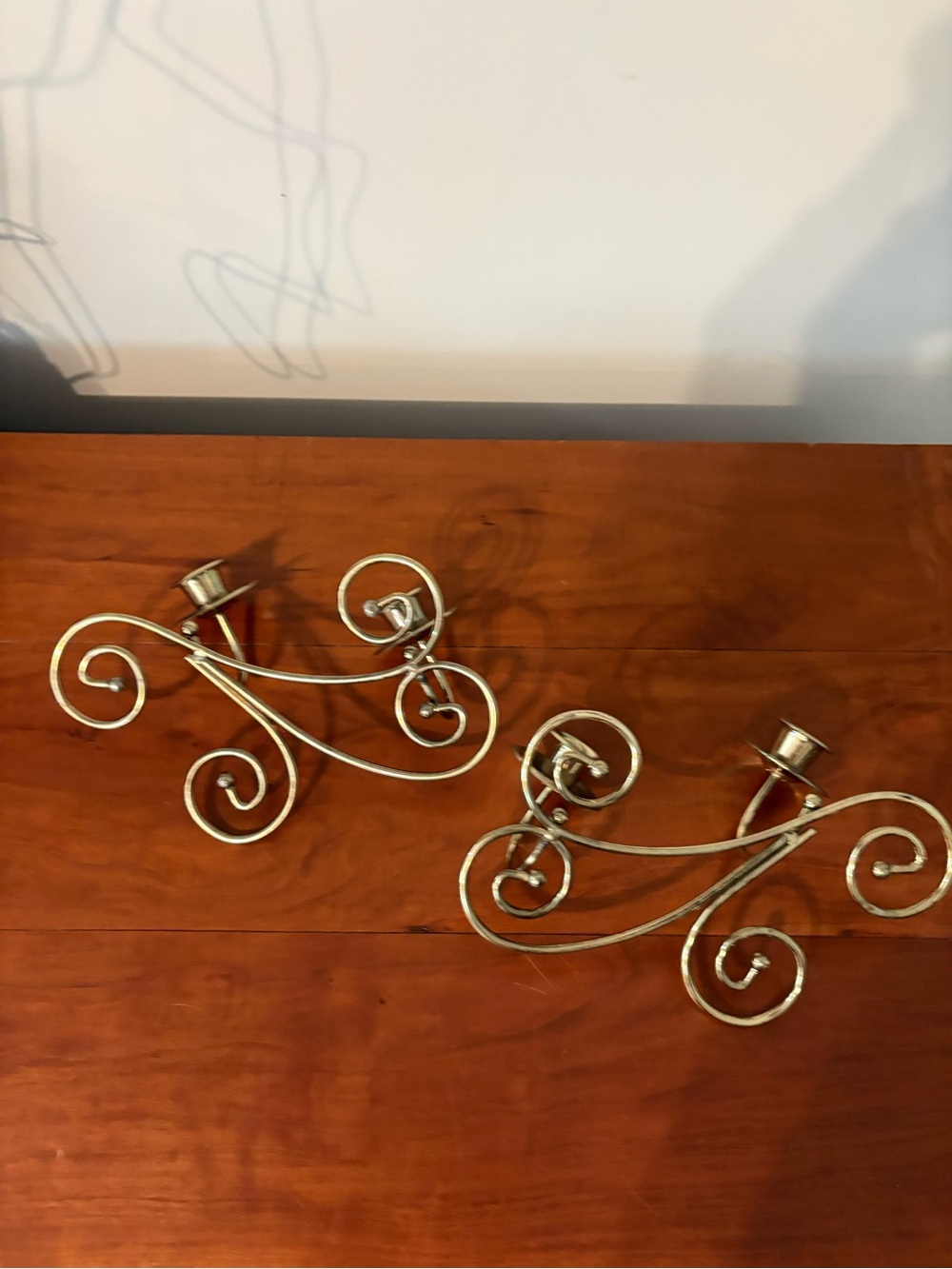 Vintage HOMCO Gold Double Taper Candle Holders Set of 2